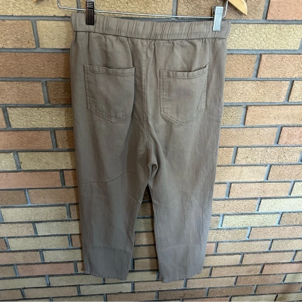 ZARA 100% Linen High Rise Khaki Tan Drawstring Slim Leg Pants Women’s Size XS
